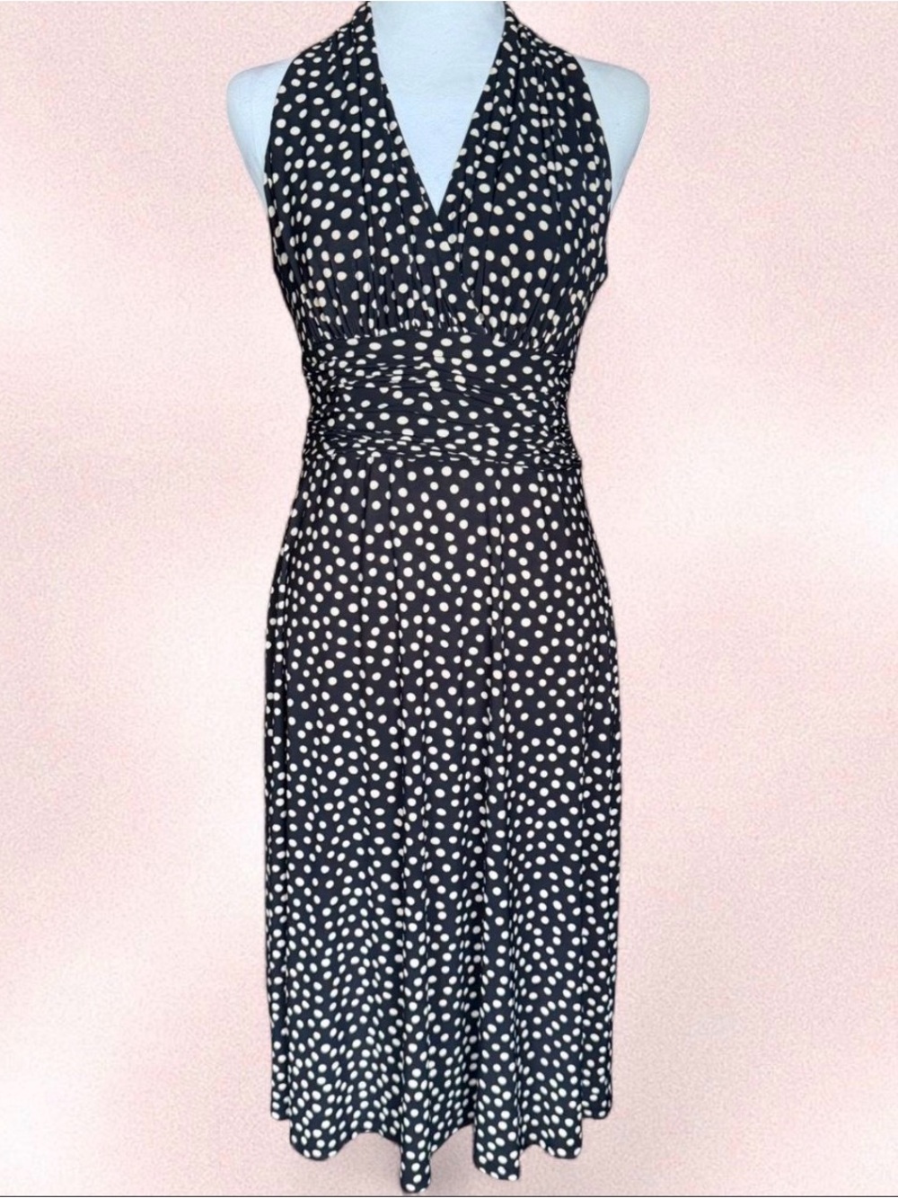 Jones New York Black Cream Polka Dot Halter Midi Dress • Size 4